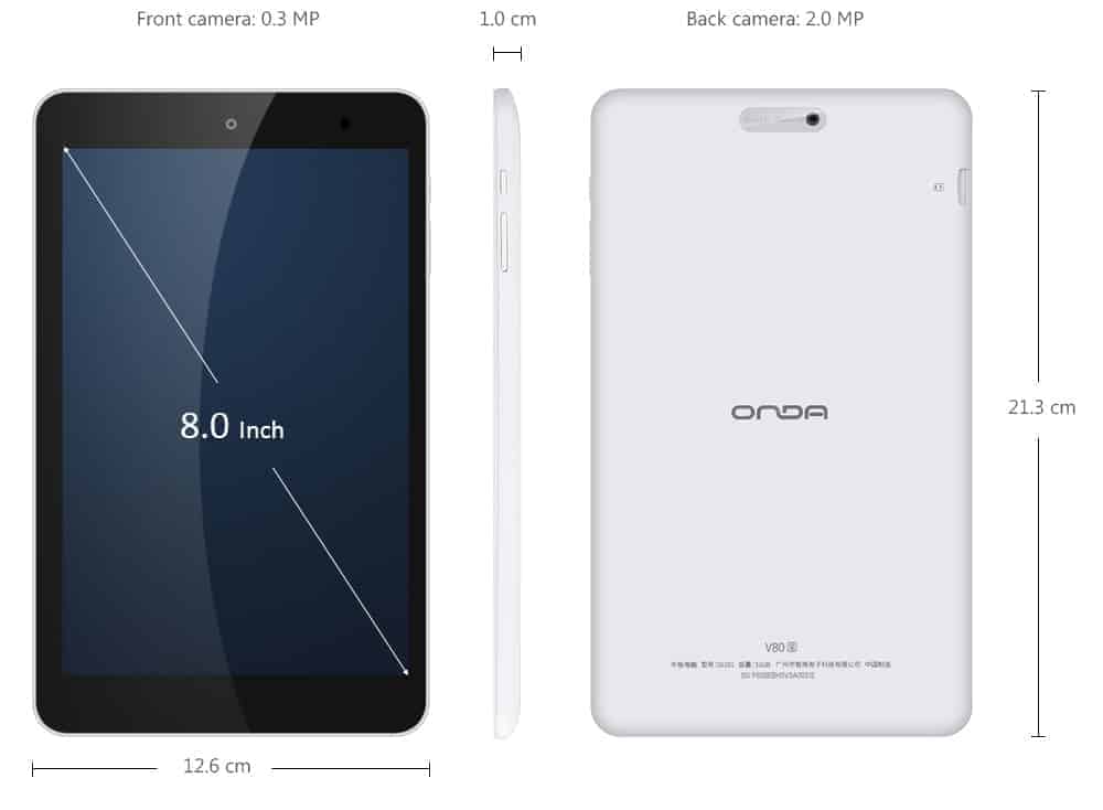 Onda V80 SE Dimensions