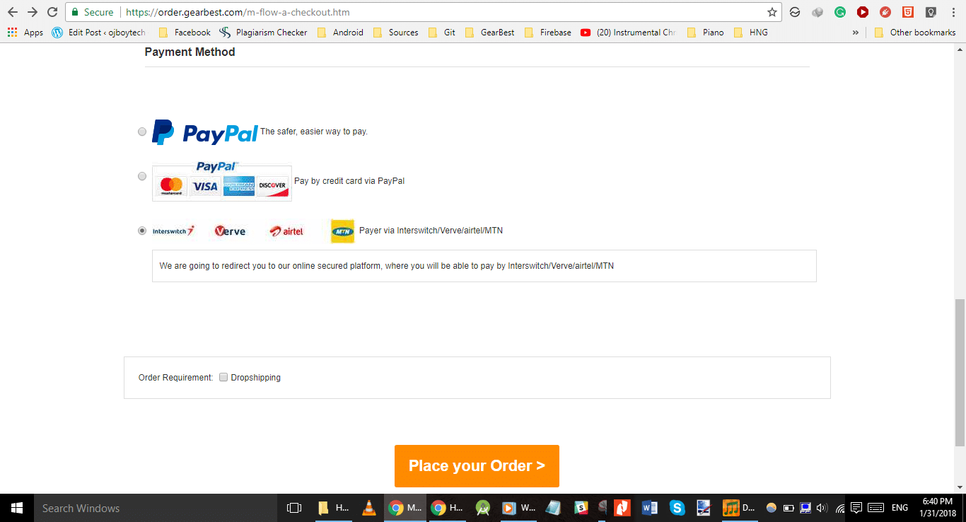 Purchase on Gearbest from Nigeria - Payment Method