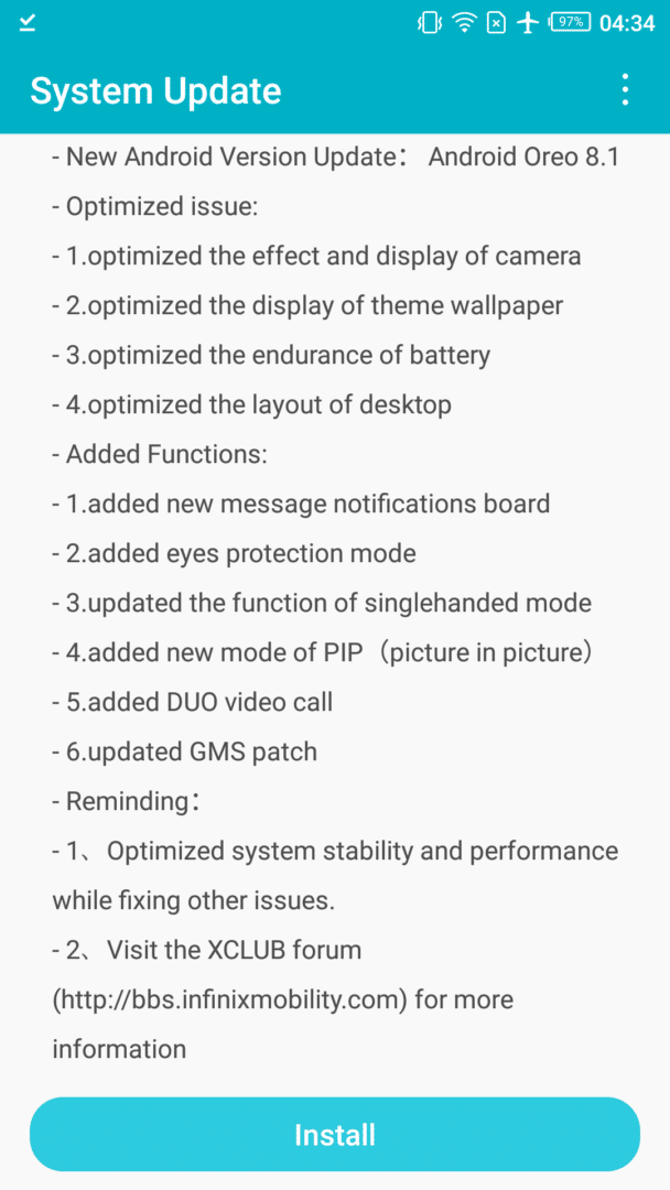 Infinix Note 4 Android Oreo update
