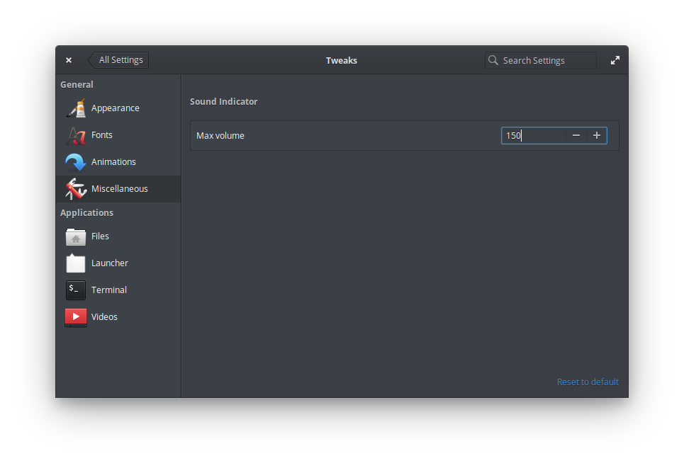 Maximum volume set to 150 in System Settings