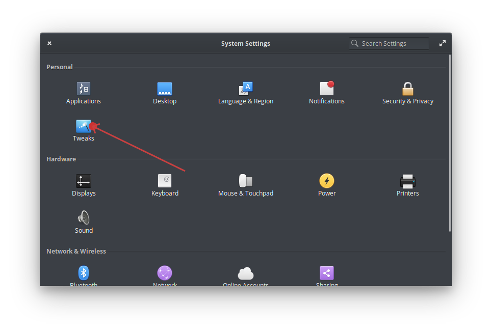 New Tweaks Option in System Settings